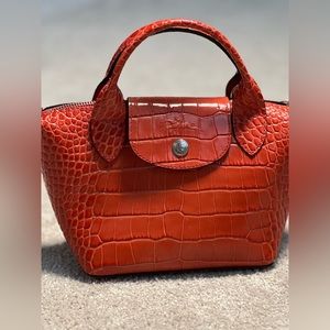 Longchamp XS Le Pliage Cuir Croco Top Handle Bag Leather with crossbody strap